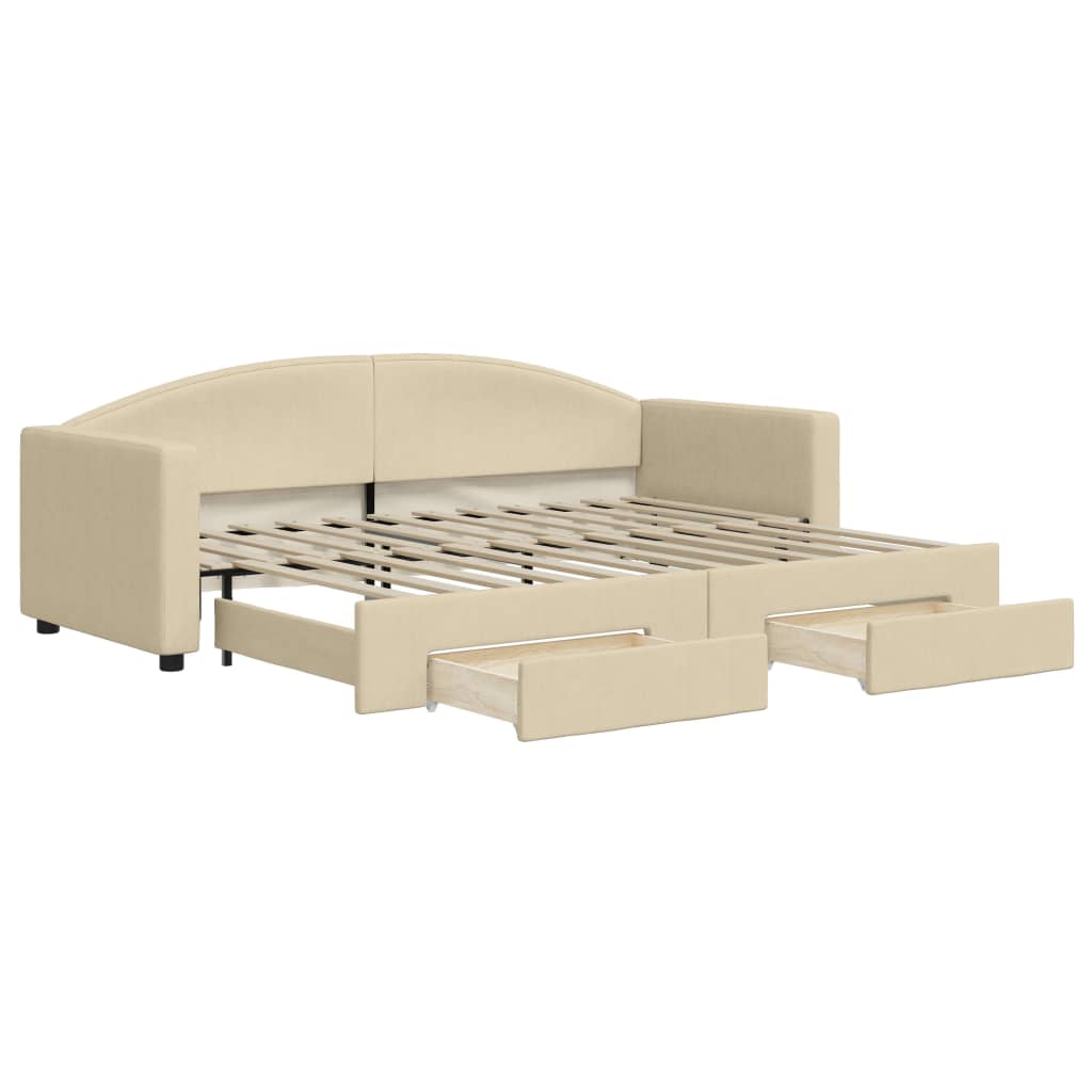 daybed med udtræk og skuffer 80x200 cm stof cremefarvet