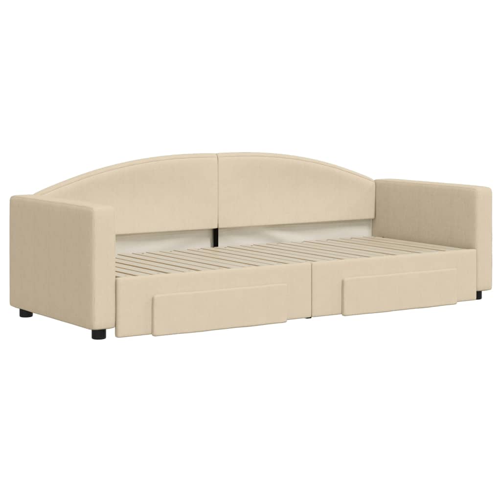 daybed med udtræk og skuffer 80x200 cm stof cremefarvet