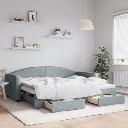 daybed med udtræk og skuffer 90x200 cm stof lysegrå