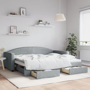 daybed med udtræk og skuffer 90x200 cm stof lysegrå