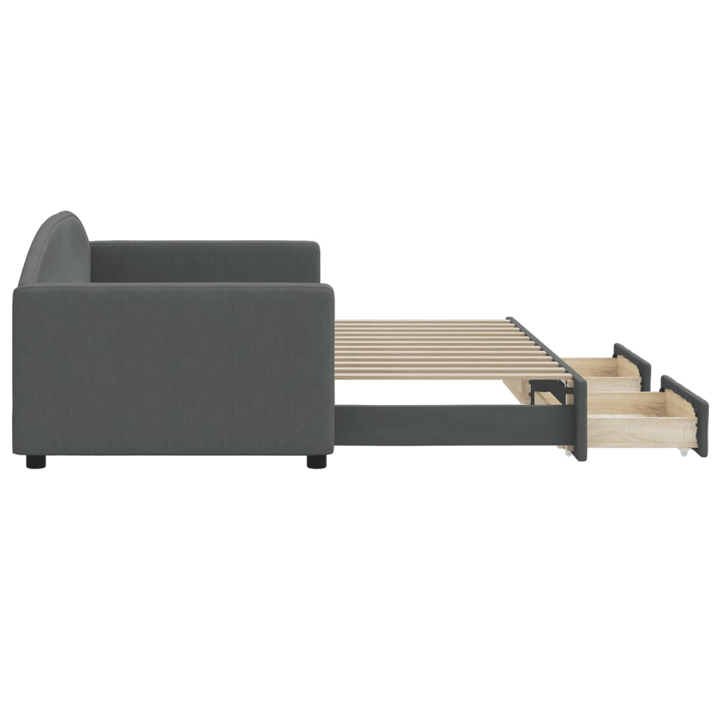 daybed med udtræk og skuffer 90x200 cm stof mørkegrå