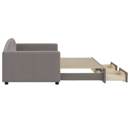 daybed med udtræk og skuffer 90x200 cm stof gråbrun