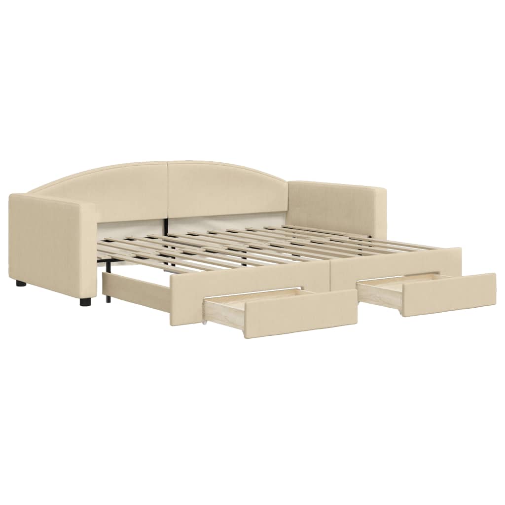 daybed med udtræk og skuffer 90x200 cm stof cremefarvet