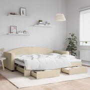 daybed med udtræk og skuffer 90x200 cm stof cremefarvet
