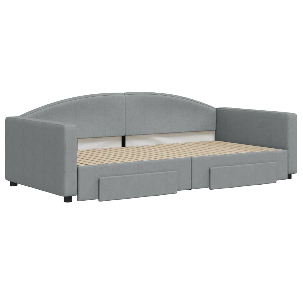daybed med udtræk og skuffer 100x200 cm stof lysegrå