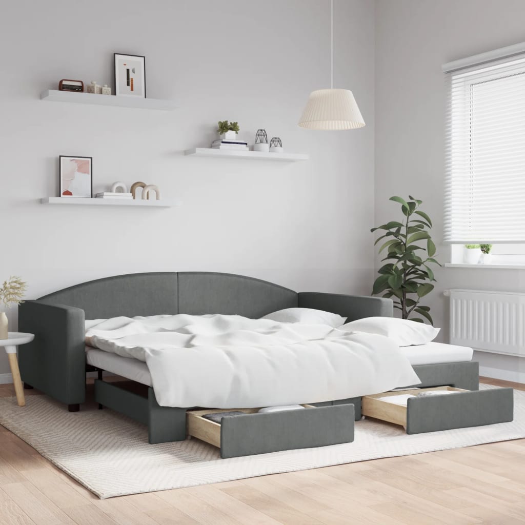 daybed med udtræk og skuffer 100x200 cm stof mørkegrå billede