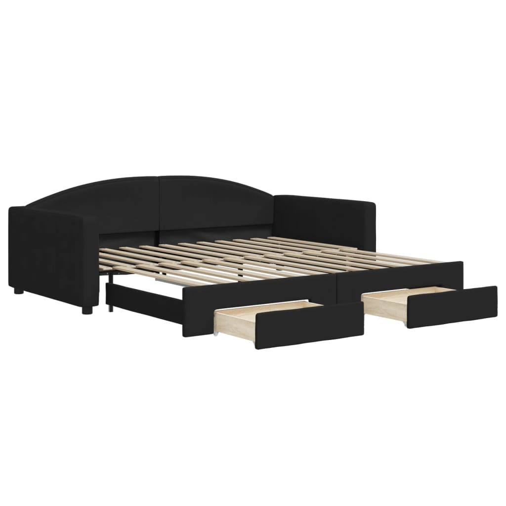 daybed med udtræk og skuffer 100x200 cm stof sort
