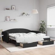daybed med udtræk og skuffer 100x200 cm stof sort