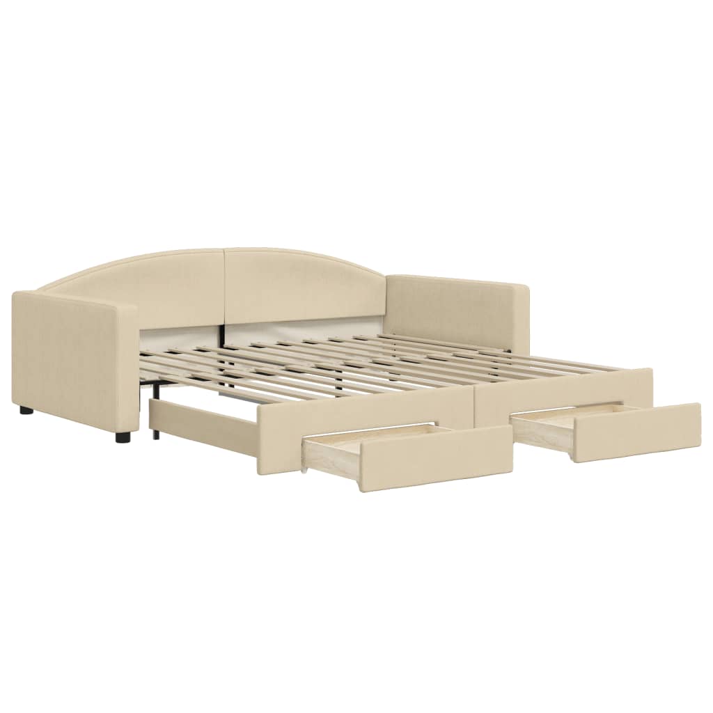 daybed med udtræk og skuffer 100x200 cm stof cremefarvet