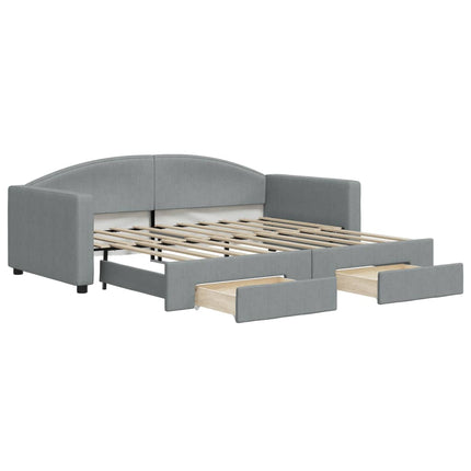 daybed med udtræk og skuffer 90x190 cm stof lysegrå