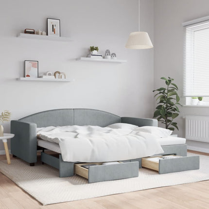 daybed med udtræk og skuffer 90x190 cm stof lysegrå