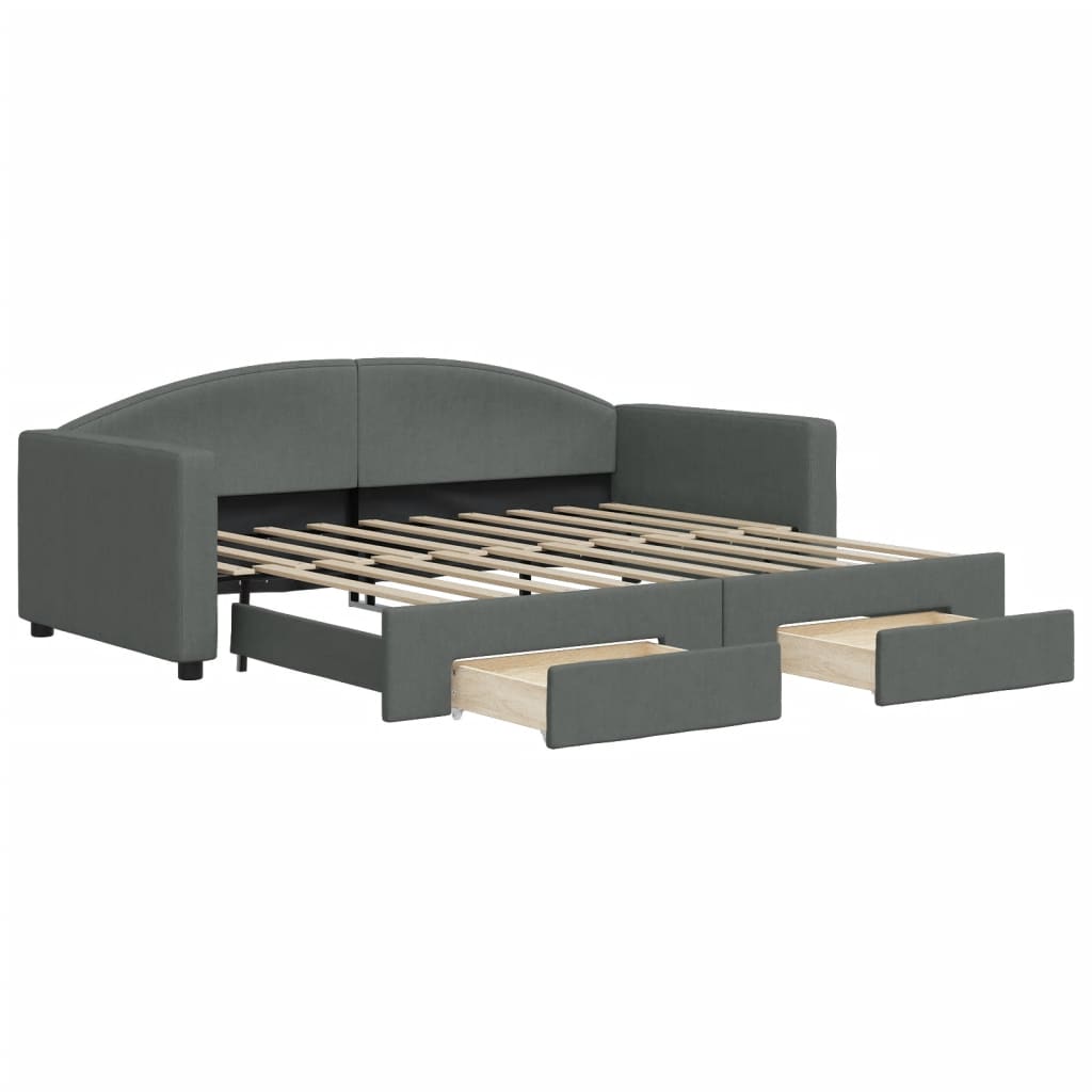 daybed med udtræk og skuffer 90x190 cm stof mørkegrå