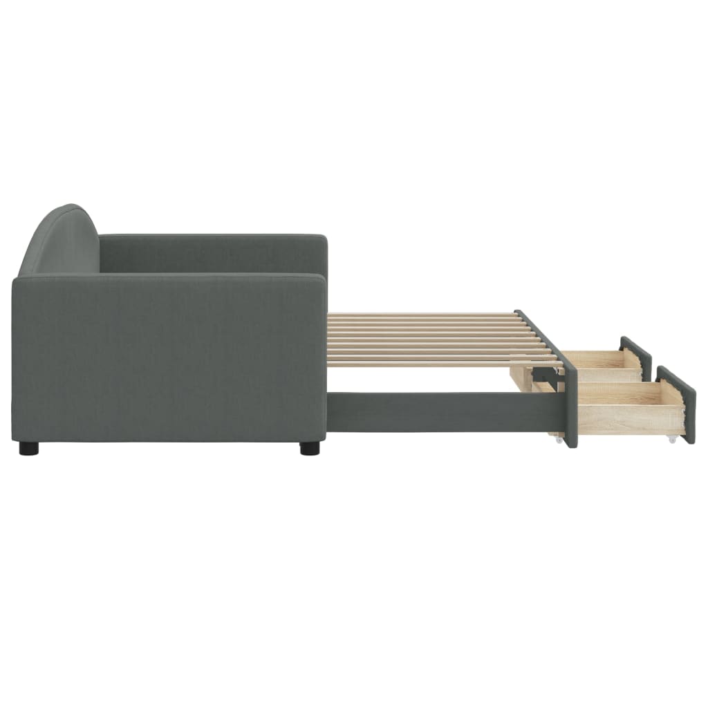 daybed med udtræk og skuffer 90x190 cm stof mørkegrå