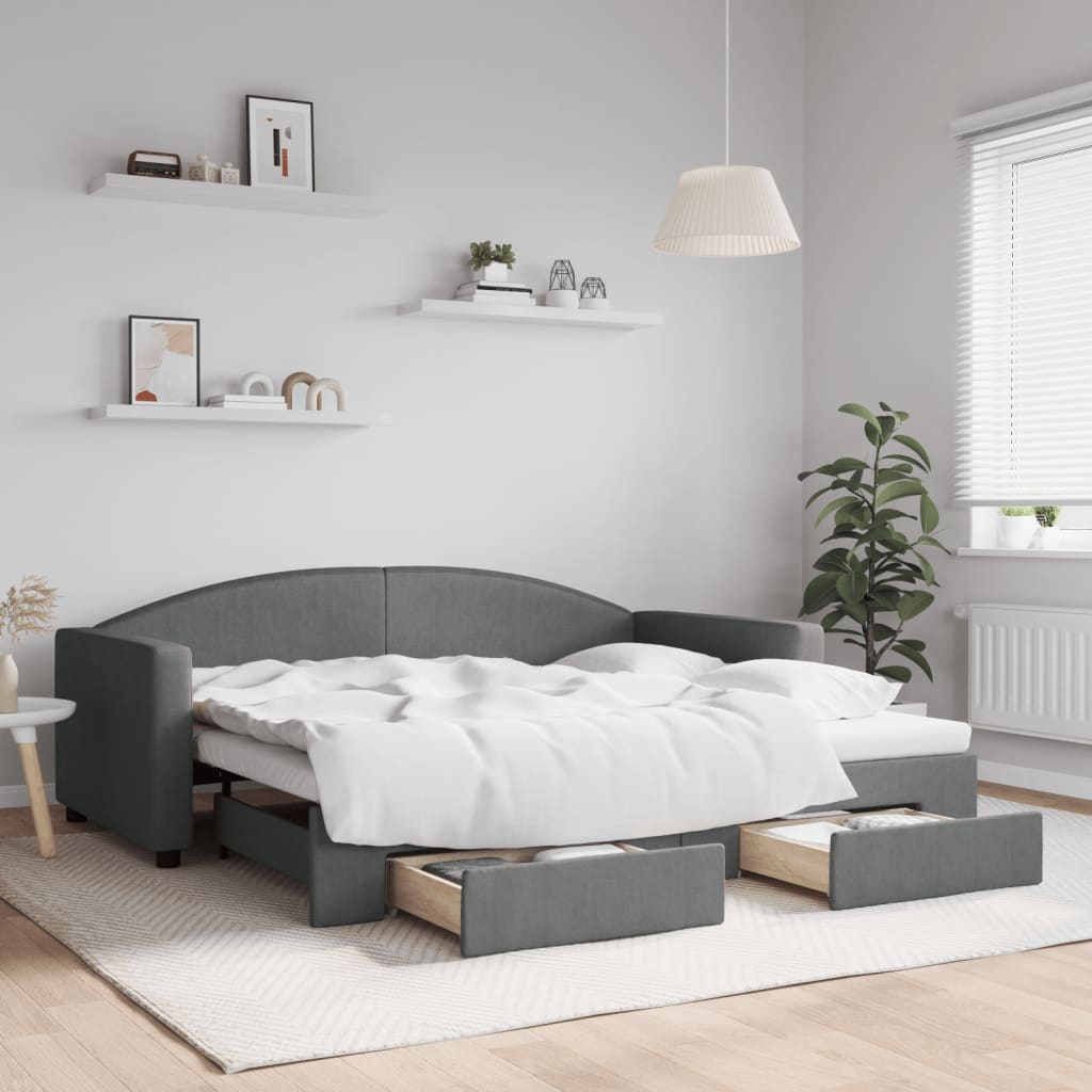 daybed med udtræk og skuffer 90x190 cm stof mørkegrå billede