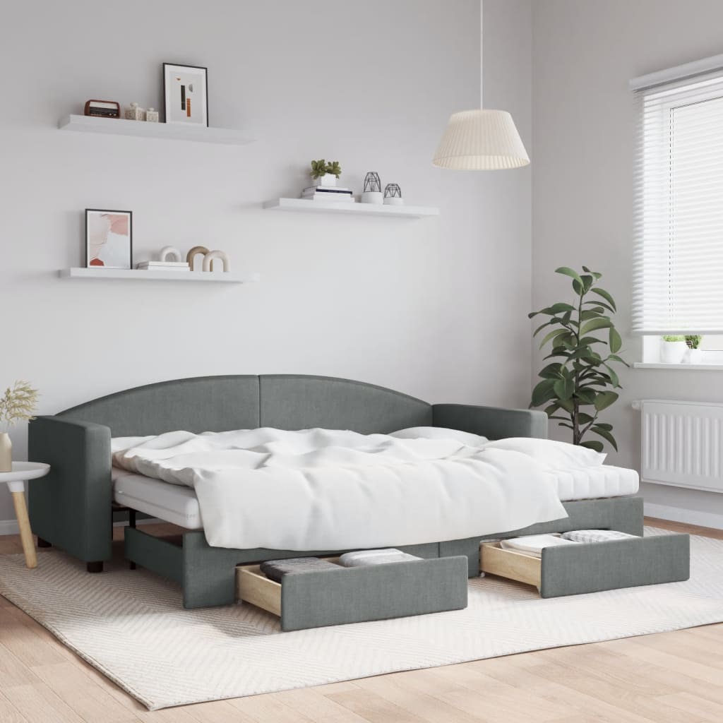 daybed med udtræk og skuffer 80x200 cm stof mørkegrå billede