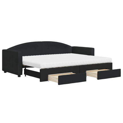 daybed med udtræk og skuffer 80x200 cm stof sort