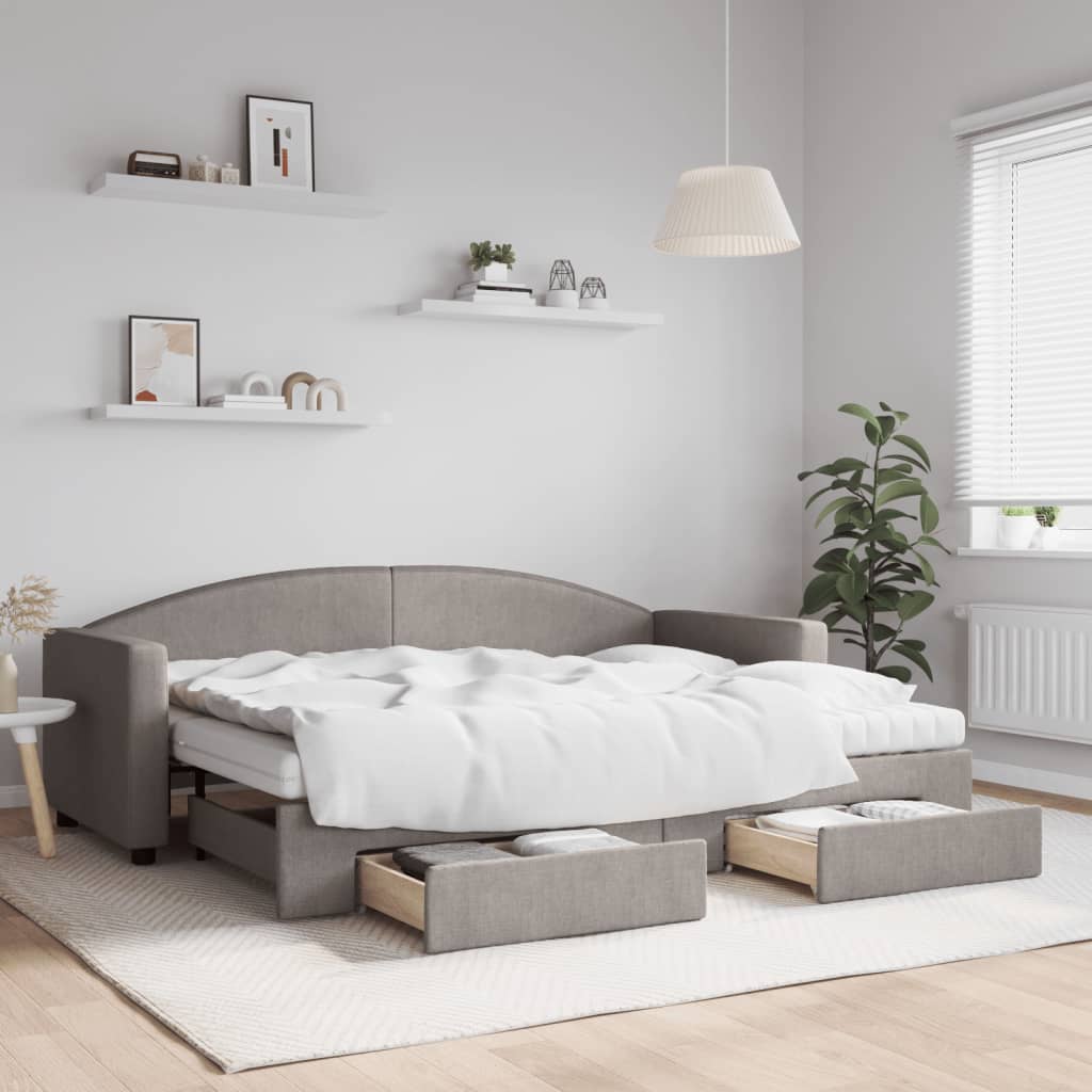 daybed med udtræk og skuffer 80x200 cm stof gråbrun