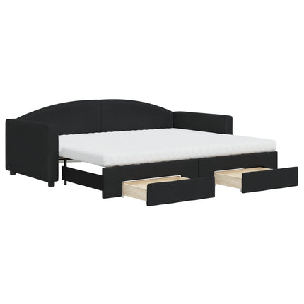 daybed med udtræk og skuffer 80x200 cm stof sort