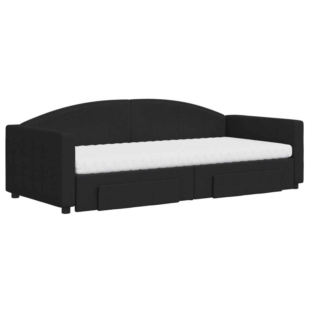 daybed med udtræk og skuffer 80x200 cm stof sort