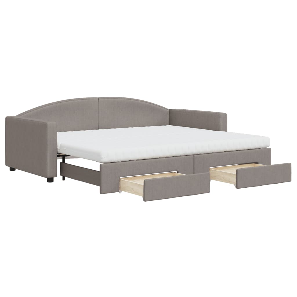 daybed med udtræk og skuffer 90x200 cm stof gråbrun