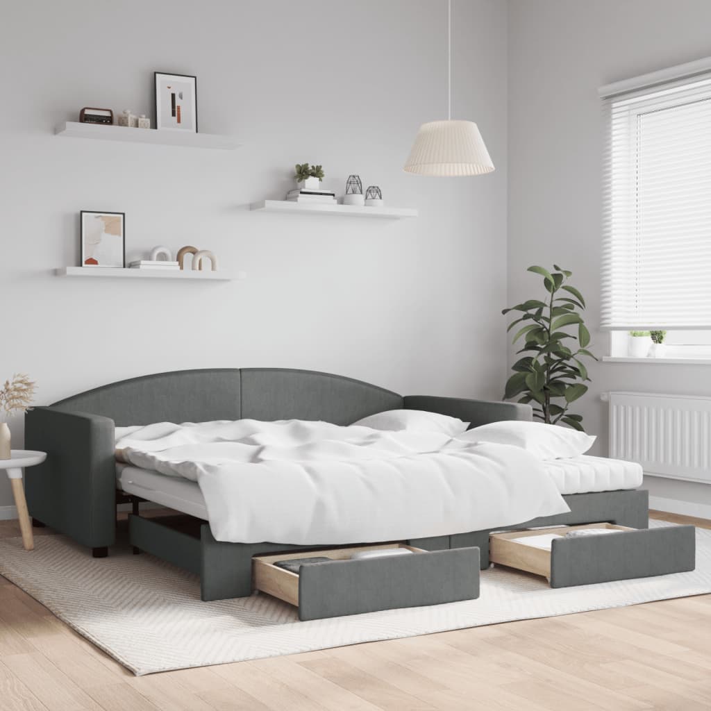 daybed med udtræk og skuffer 100x200 cm stof mørkegrå billede