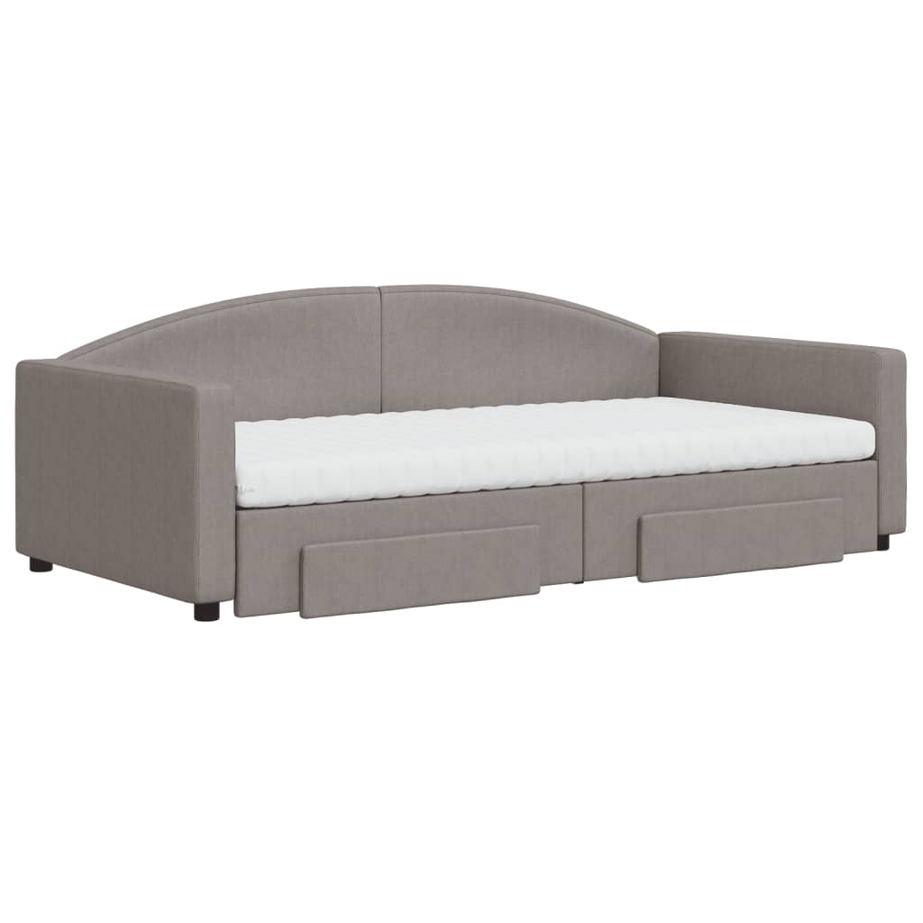 daybed med udtræk og skuffer 100x200 cm stof gråbrun