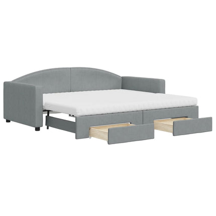 daybed med udtræk og skuffer 90x190 cm stof lysegrå