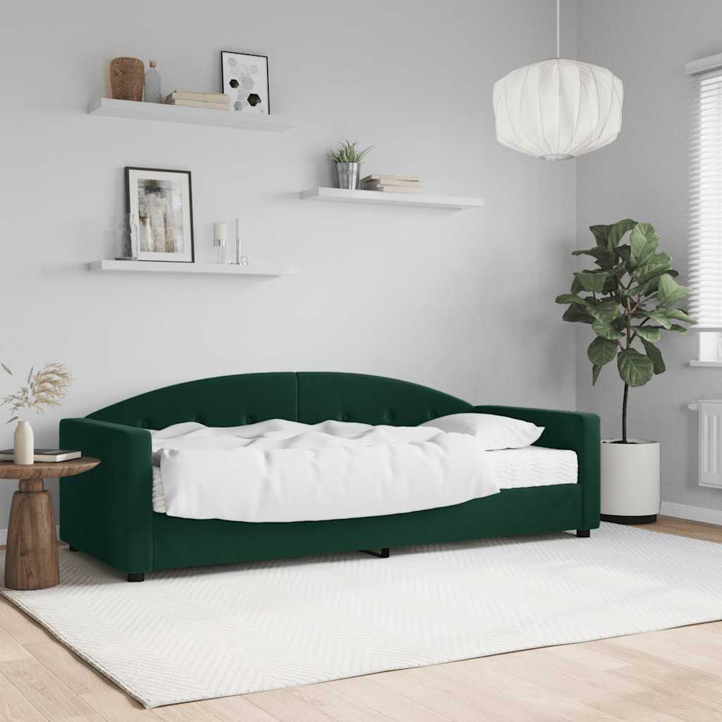 daybed med madras 80x200 cm velour mørkegrøn billede