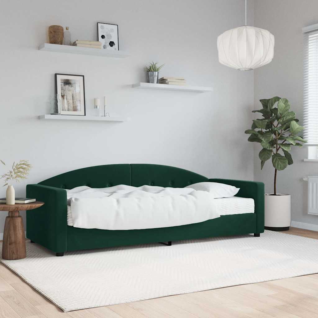 daybed med madras 90x200 cm velour mørkegrøn
