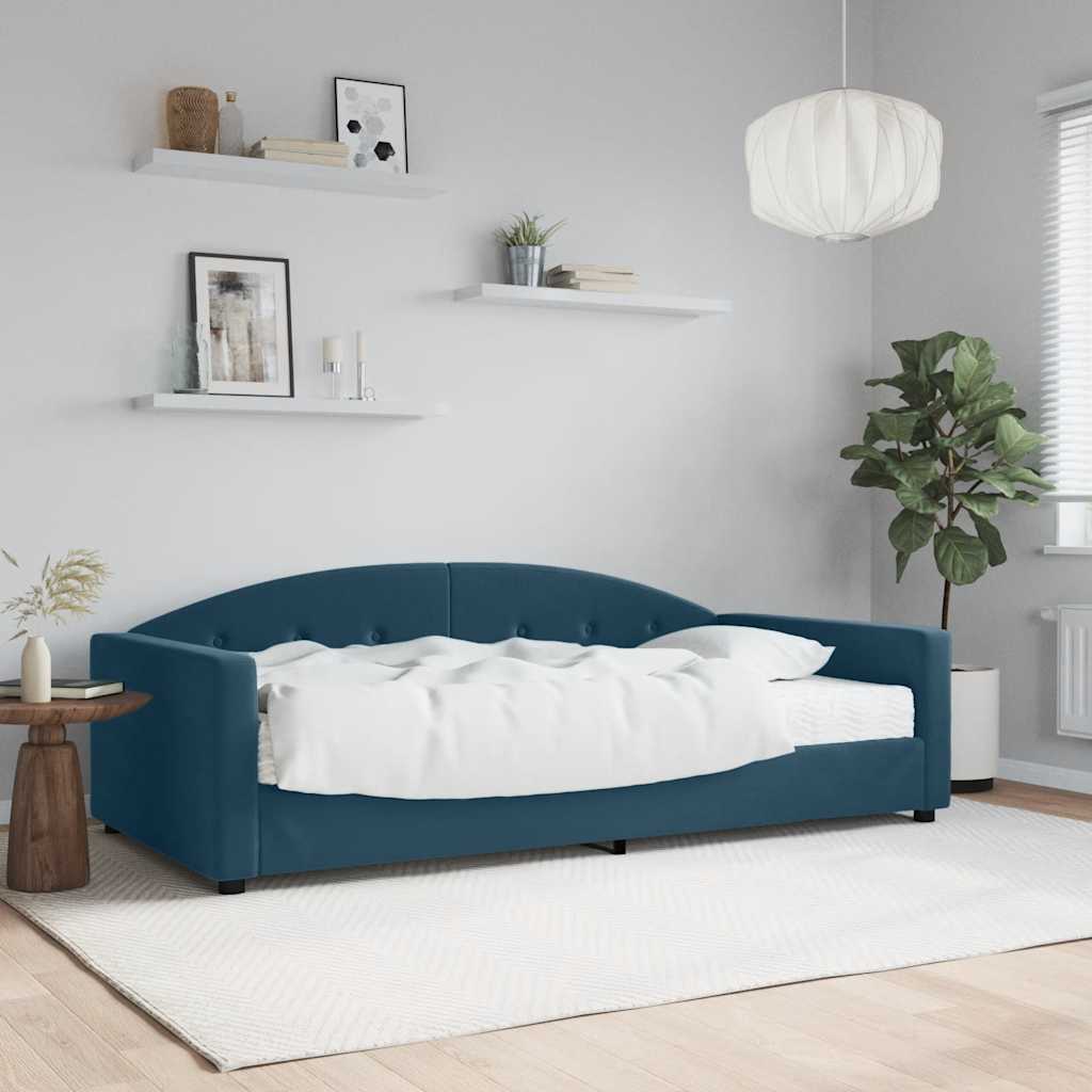 daybed med madras 100x200 cm velour blå billede