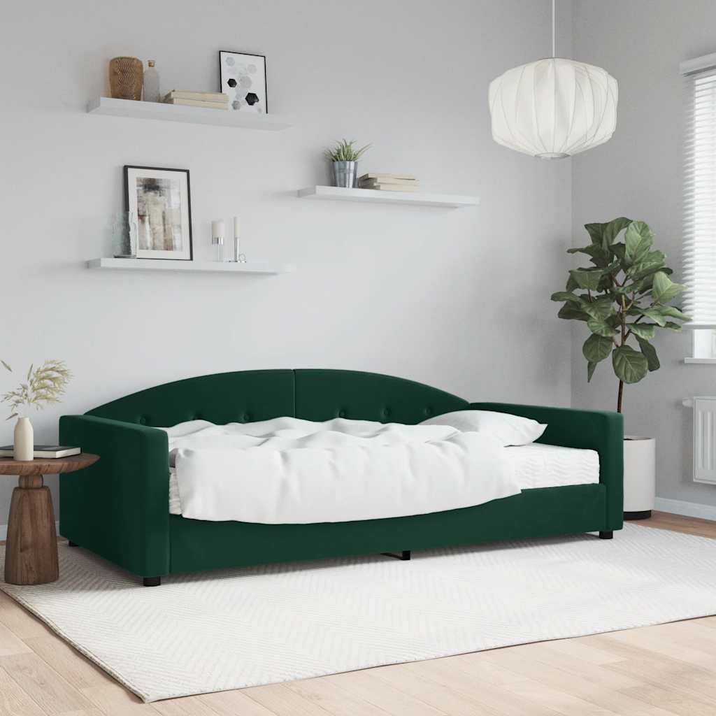 daybed med madras 100x200 cm velour mørkegrøn billede