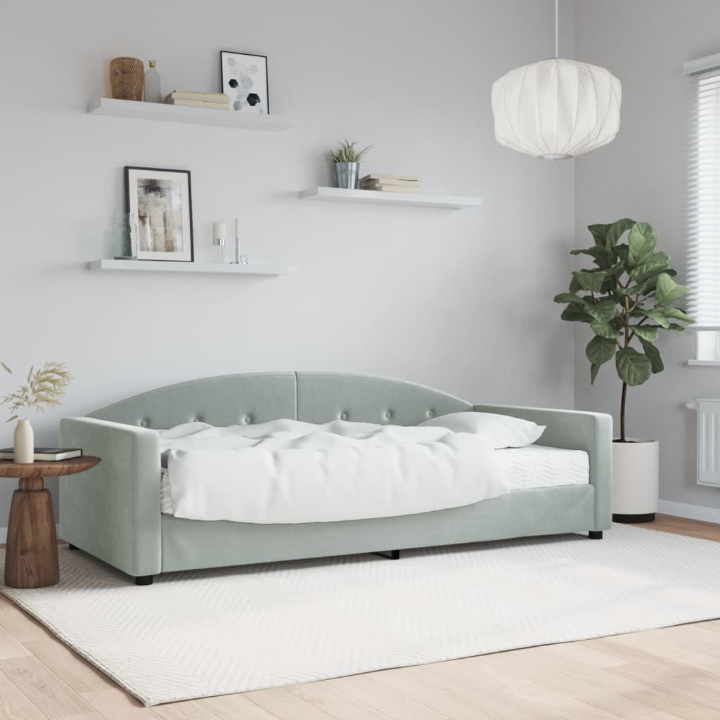 daybed med madras 90x190 cm velour lysegrå