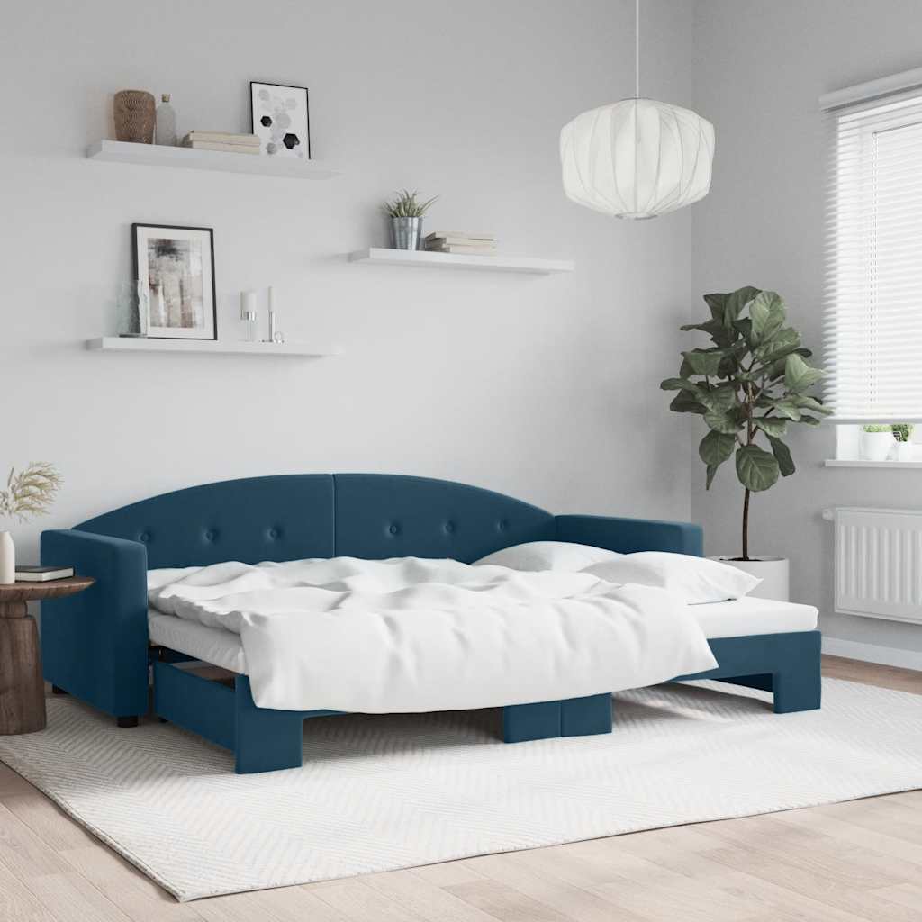 daybed med udtræk 80x200 cm velour blå