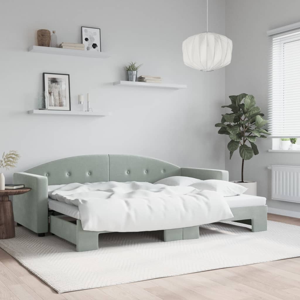 daybed med udtræk 80x200 cm velour lysegrå