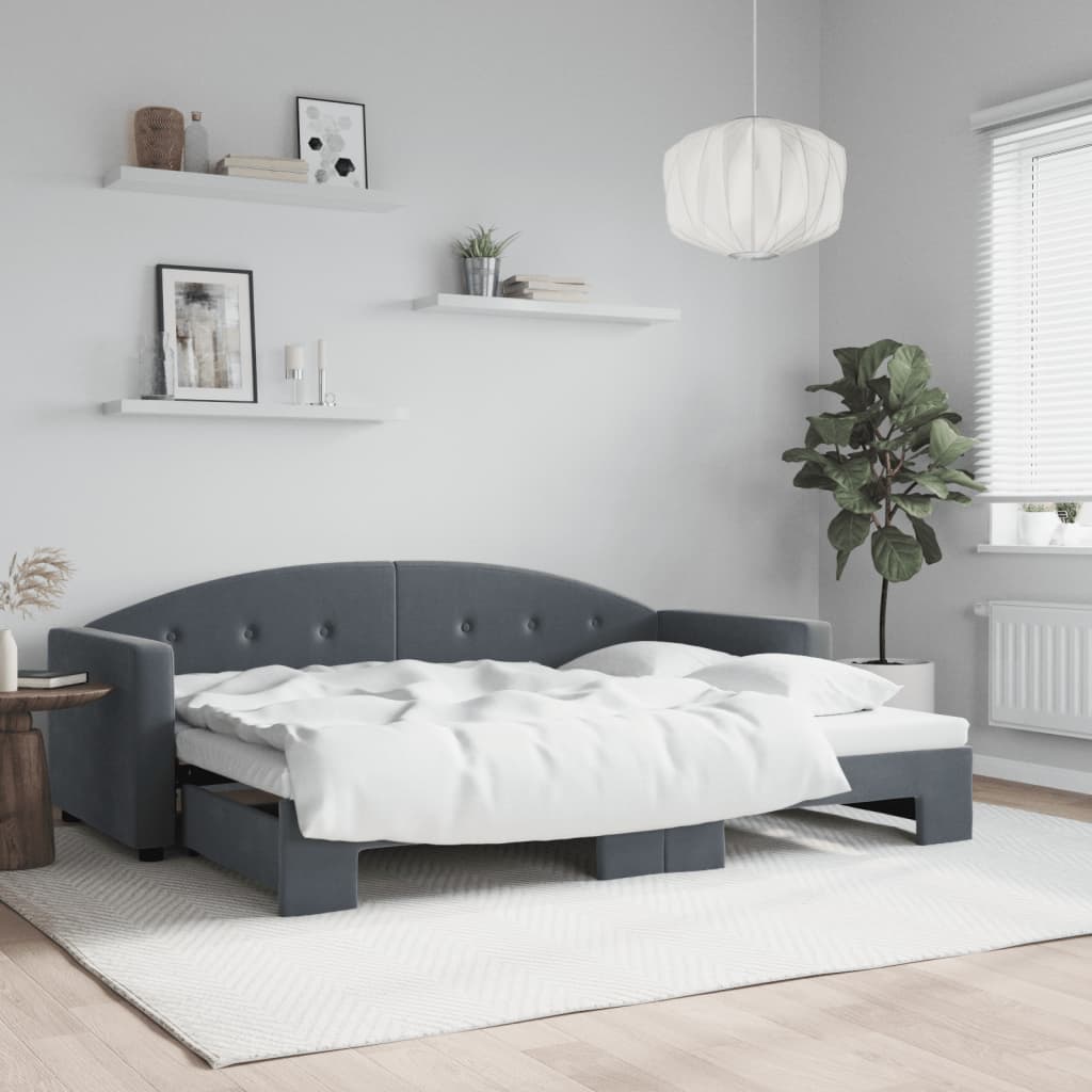 Daybed med udtræk 80×200 cm i velour - mørkegrå