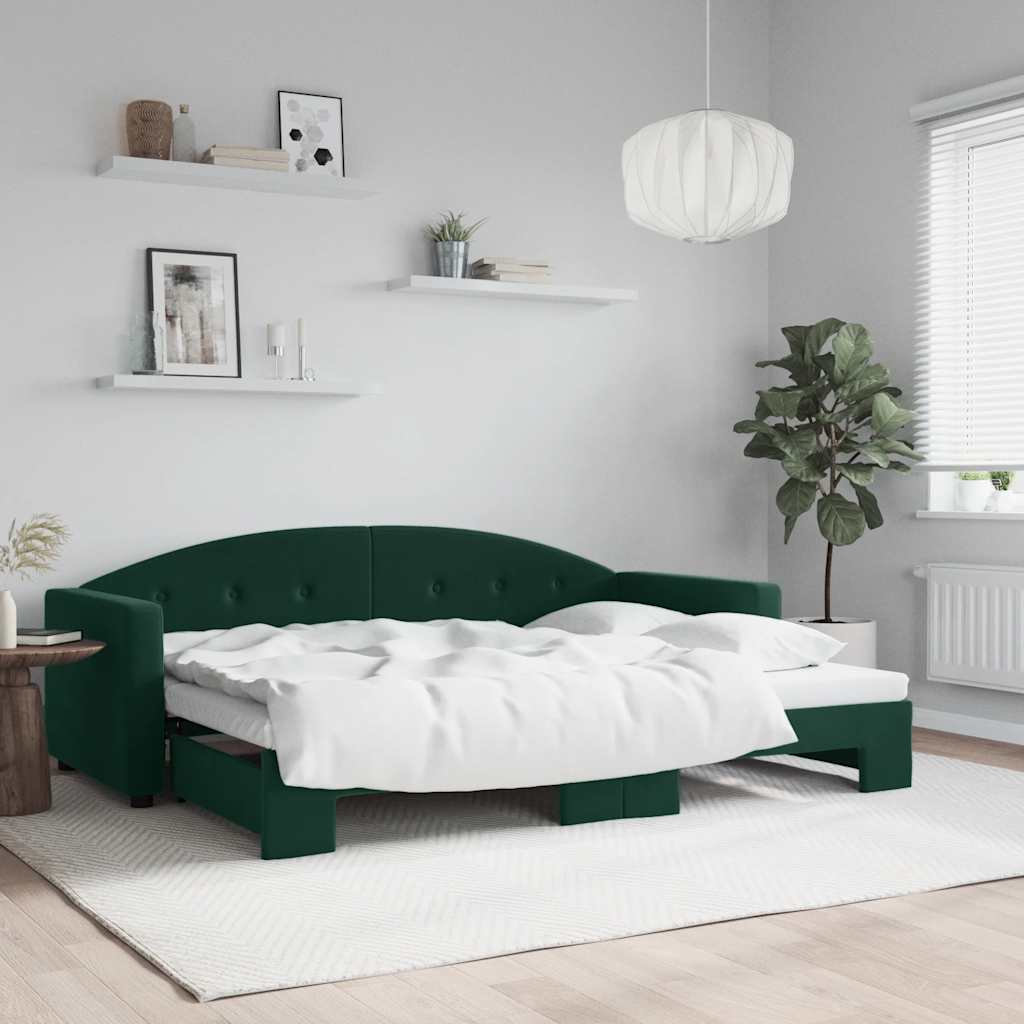 daybed med udtræk 80x200 cm velour mørkegrøn