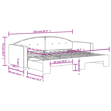 daybed med udtræk 80x200 cm velour lyserød