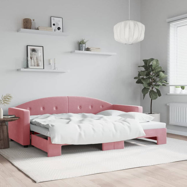 daybed med udtræk 80x200 cm velour lyserød