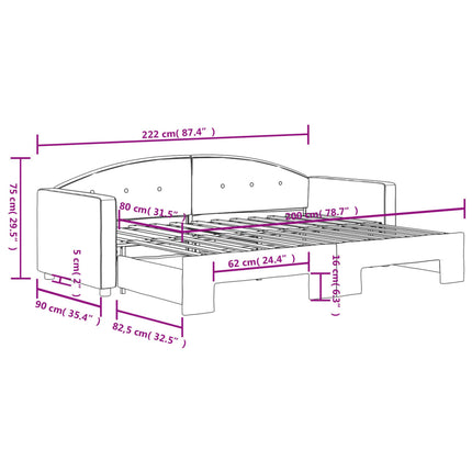 daybed med udtræk 80x200 cm velour sort