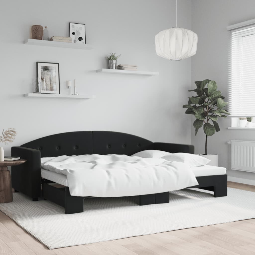 Daybed Velour Sort - med udtræk / 80 x 200 cm