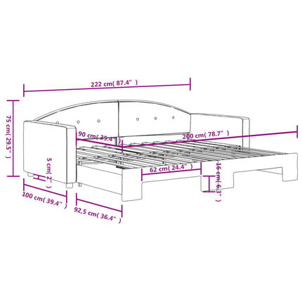 daybed med udtræk 90x200 cm velour lysegrå