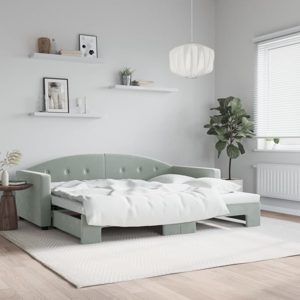 daybed med udtræk 90x200 cm velour lysegrå