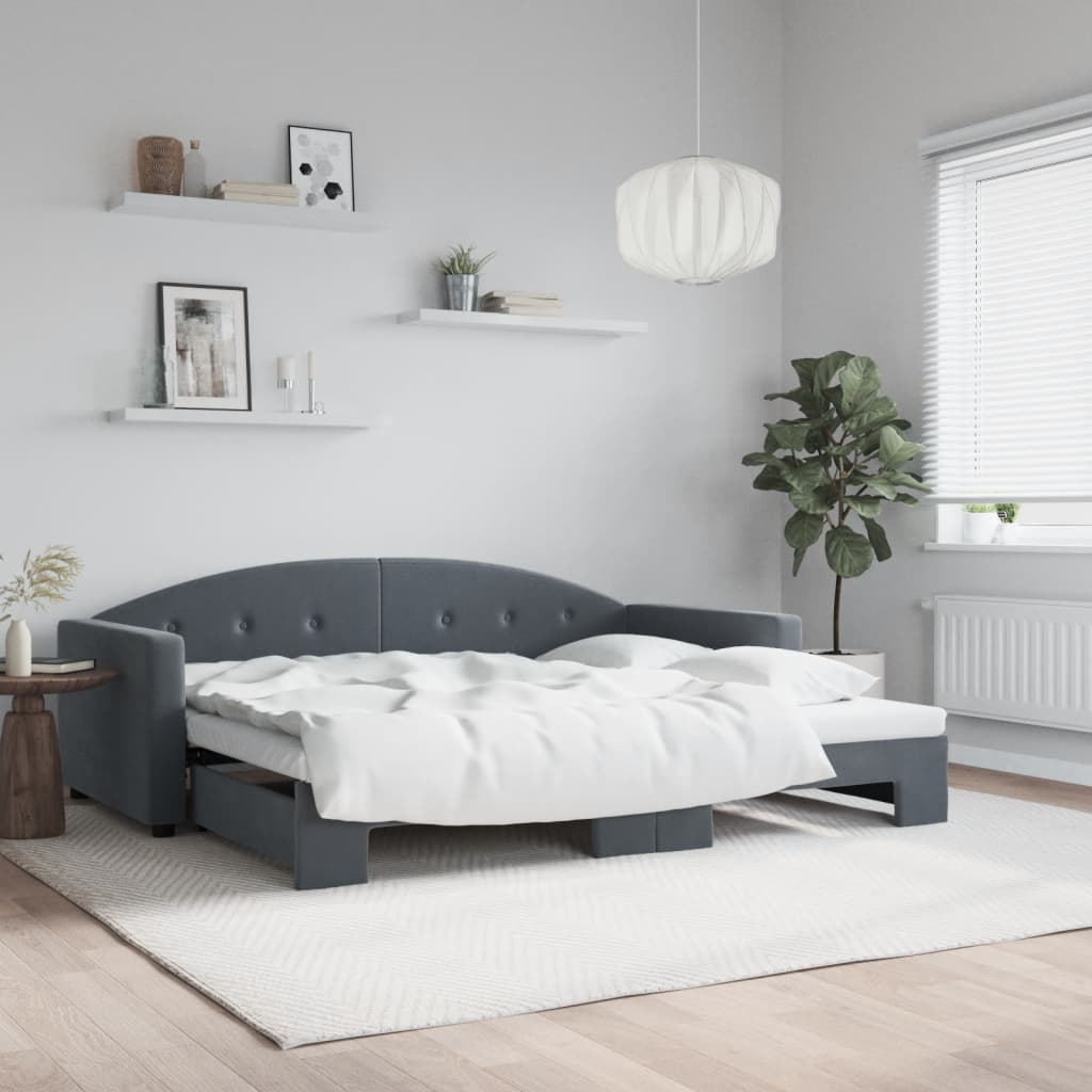 Daybed Velour Mørkegrå - med udtræk / 90 x 200 cm