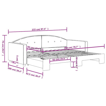 daybed med udtræk 90x200 cm velour mørkegrøn