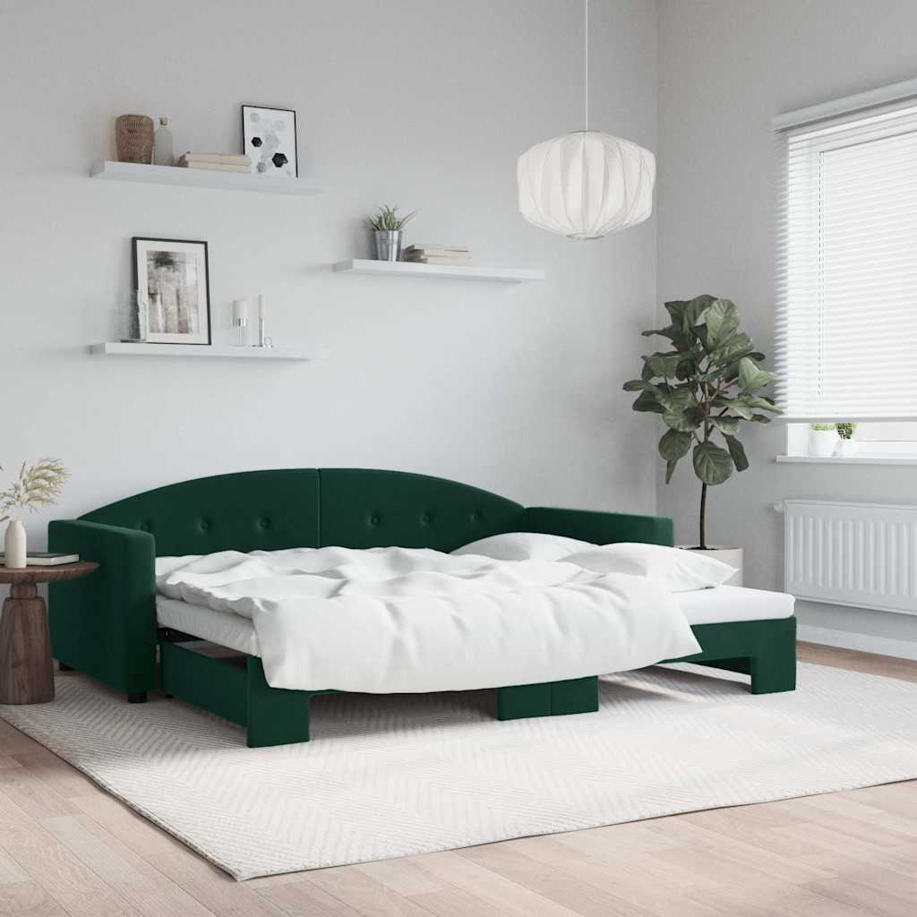 Daybed Velour Mørkegrøn - med udtræk / 90 x 200 cm