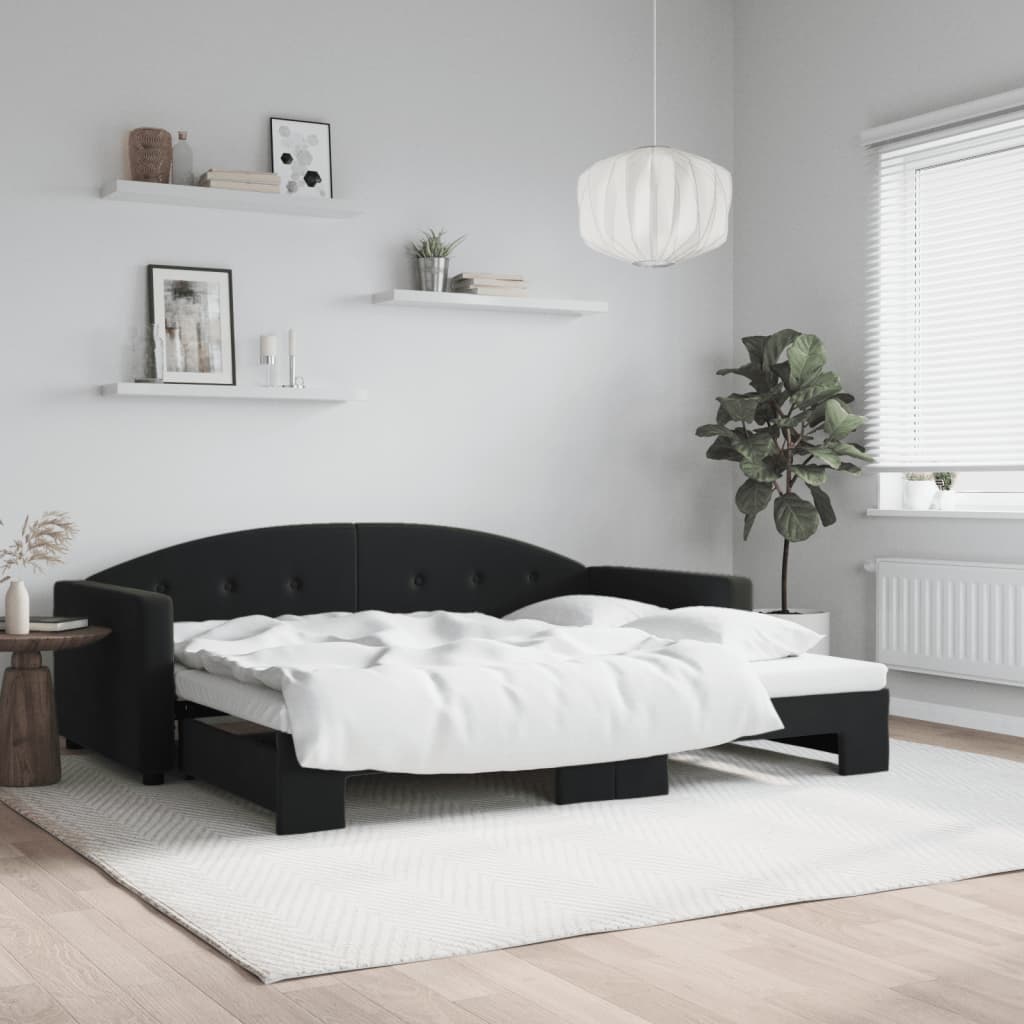 Daybed Velour Sort - med udtræk / 90 x 200 cm