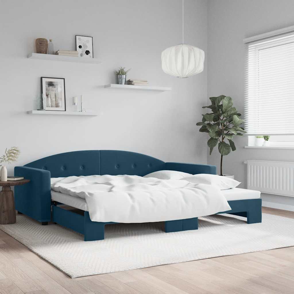 daybed med udtræk 100x200 cm velour blå