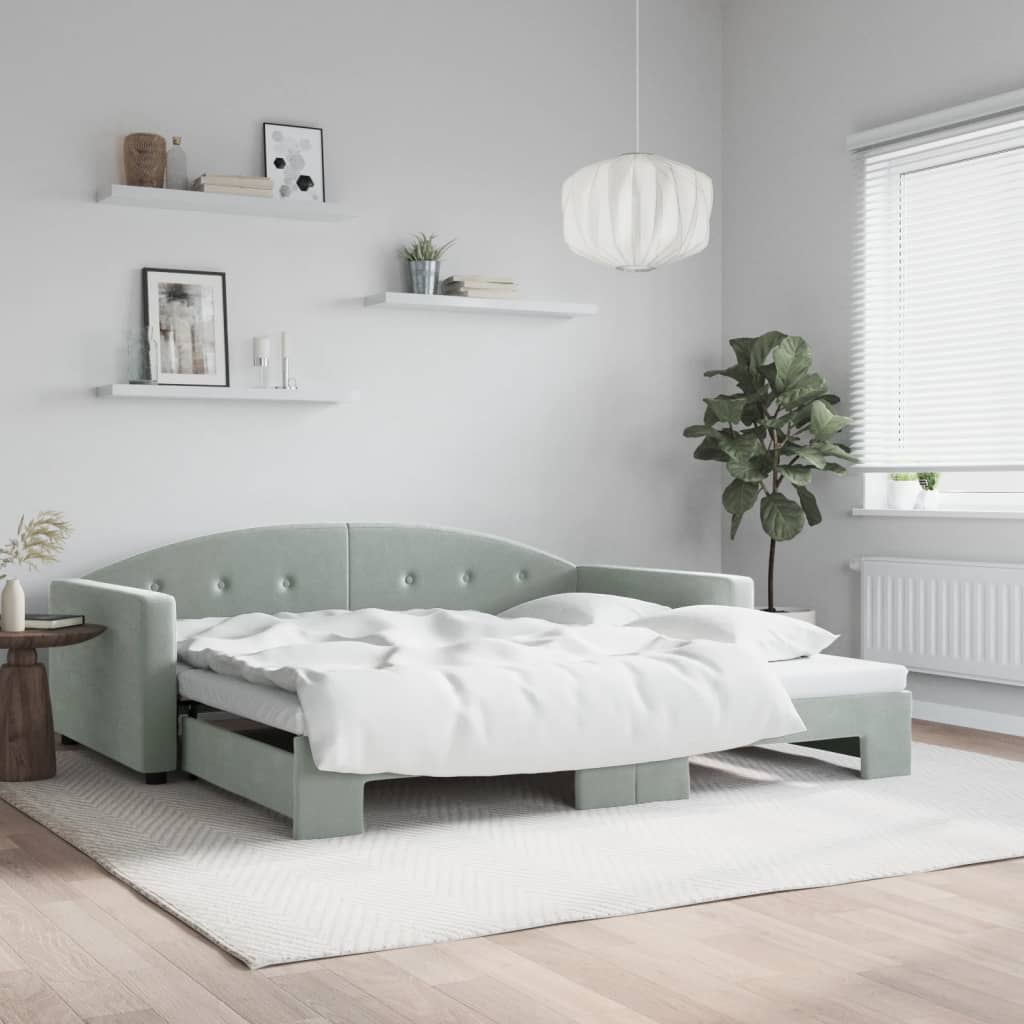 daybed med udtræk 100x200 cm velour lysegrå
