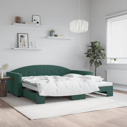 daybed med udtræk 100x200 cm velour mørkegrøn