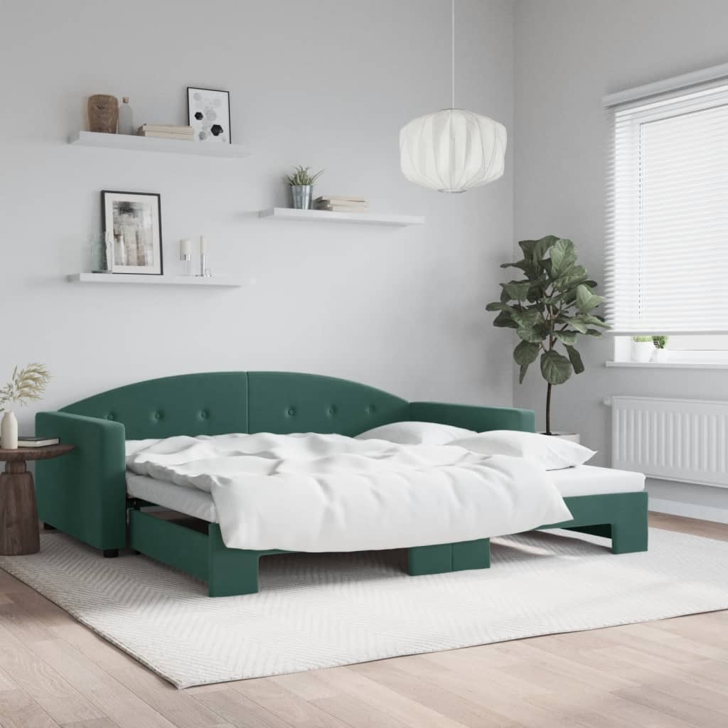 daybed med udtræk 100x200 cm velour mørkegrøn billede